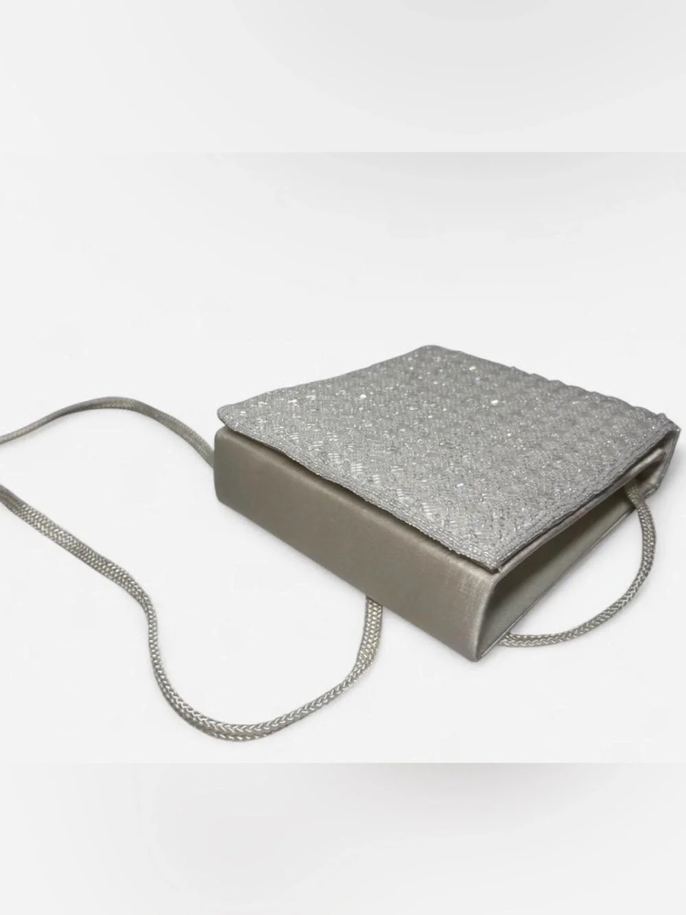 Vintage White Satin and Beaded Square Formal Shoulder Bag